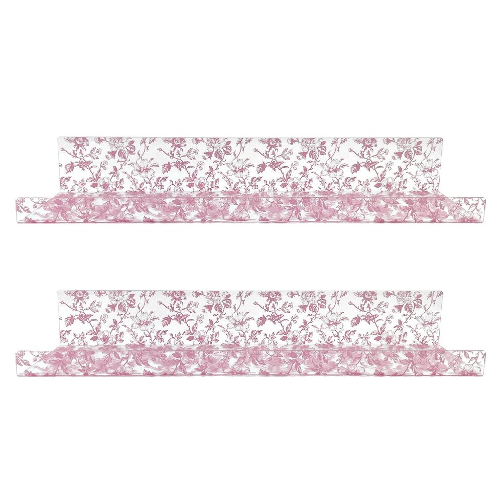 Pink Toile Acrylic Floating Wall Shelves, Set of 2